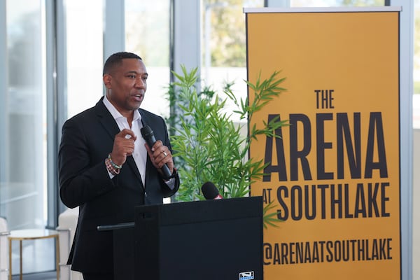 Douglas Hendrix Sr., interim Superintendent & CEO of Clayton County Public Schools, speaks during a media tour of the 8,000 seat arena, The Arena at Southlake, Tuesday, Feb. 24, 2026, in Morrow, Ga. (Jason Getz/AJC)