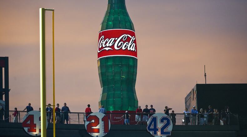 This giant Coca-Cola bottle dominated the skyline at the Atlanta Braves old home in Turner Field. Coca-Cola was named among the top 50 most desirable places to work, according to data collected by LinkedIn. Staff photo