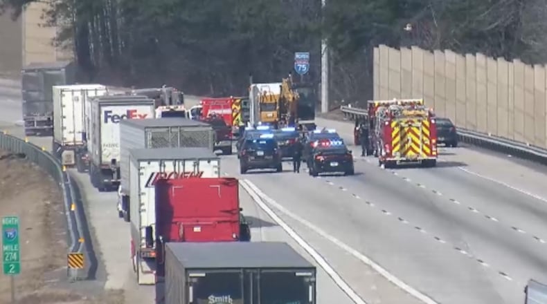 A tractor-trailer driver was shot on I-75 in Cobb County early Wednesday afternoon, according to police. (Credit: Georgia Department of Transportation)