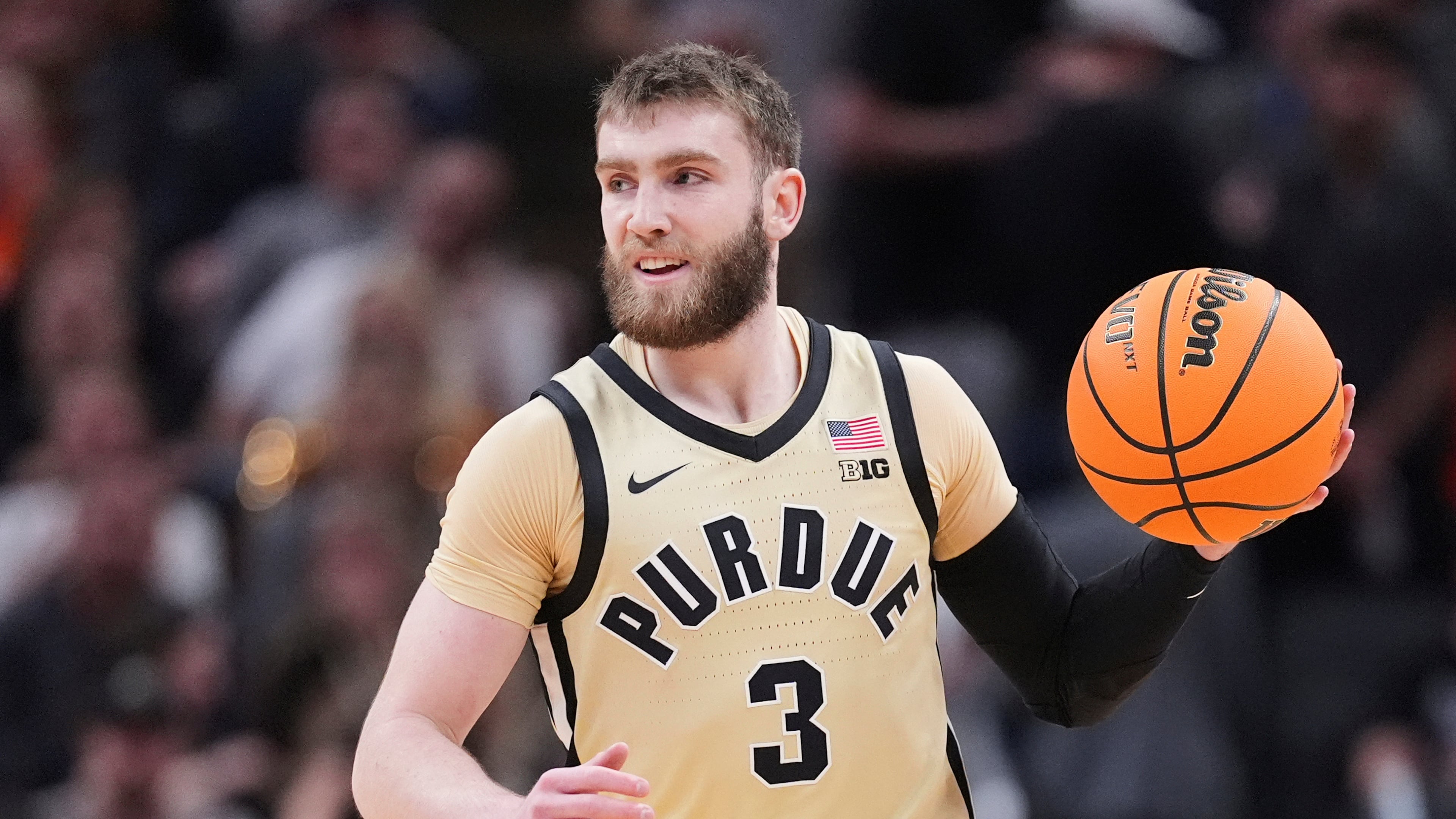 FILE - Purdue guard Braden Smith (3) plays against Southern California during the first half of an NCAA college basketball game in the second round of the Big Ten Conference tournament in Indianapolis, Thursday, March 13, 2025. (AP Photo/Michael Conroy, File)
