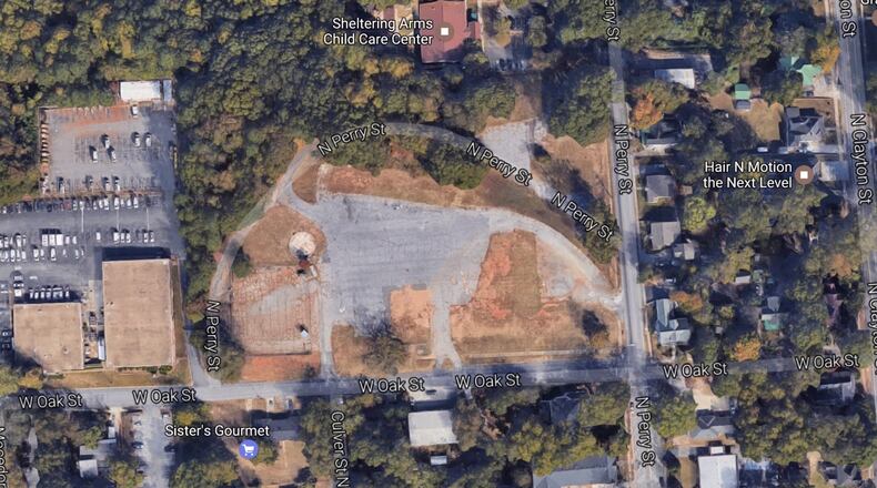 Lawrenceville will consider a $20 million dollar mixed-use development at the sit of the city’s former Lawrenceville High School at the corner of Perry Street and West Oak Road. Google Earth