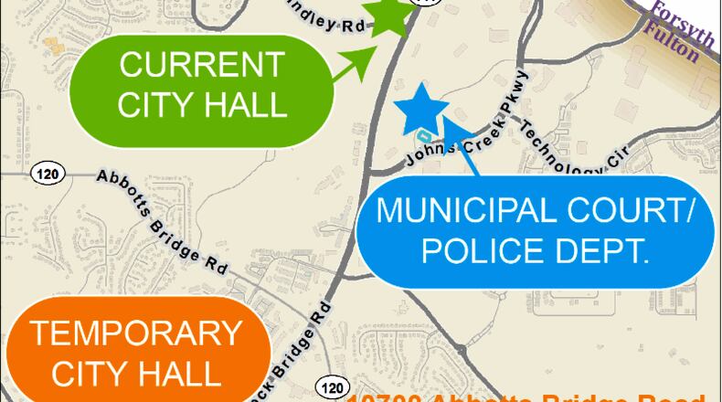 The Johns Creek City Hall will move to a temporary location at 10700 Abbotts Bridge Road on Sept. 18. CITY OF JOHNS CREEK