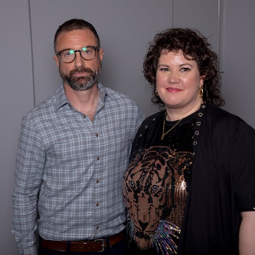 Jacob Tierney, left, and Rachel Reid pose for a portrait in New York on Saturday, April 18, 2026. (Photo by Andy Kropa/Invision/AP)