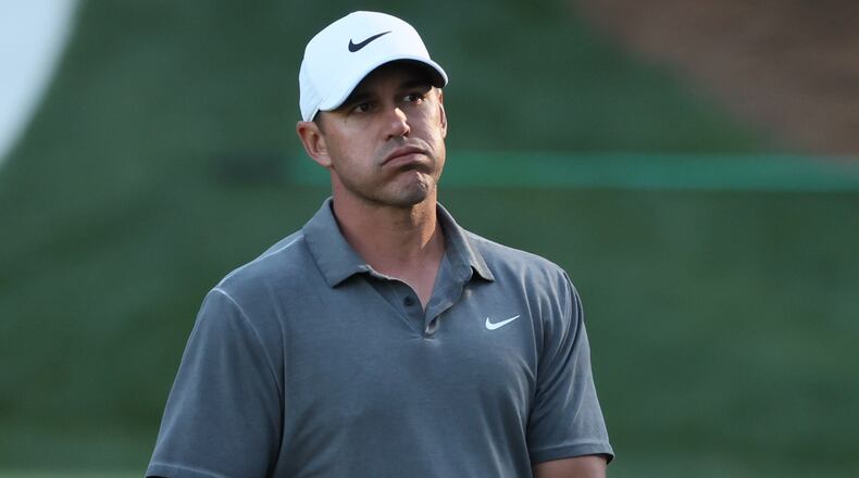 Brooks Koepka reacts to birdie putt on 13th hole during final round of the 2023 Masters Tournament at Augusta National Golf Club, Sunday, April 9, 2023, in Augusta, Ga. (Jason Getz / Jason.Getz@ajc.com)