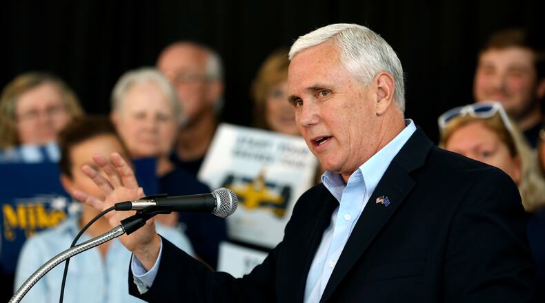 In this May 11, 2016, file photo, Indiana Gov. Mike Pence launches his campaign for re-election during an event in Indianapolis.