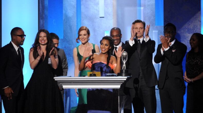 PASADENA, CA - FEBRUARY 22:  The cast of "Scandal" accept the Outstanding Drama Series award onstage during the 45th NAACP Image Awards presented by TV One at Pasadena Civic Auditorium on February 22, 2014 in Pasadena, California.  (Photo by Kevin Winter/Getty Images for NAACP Image Awards)
