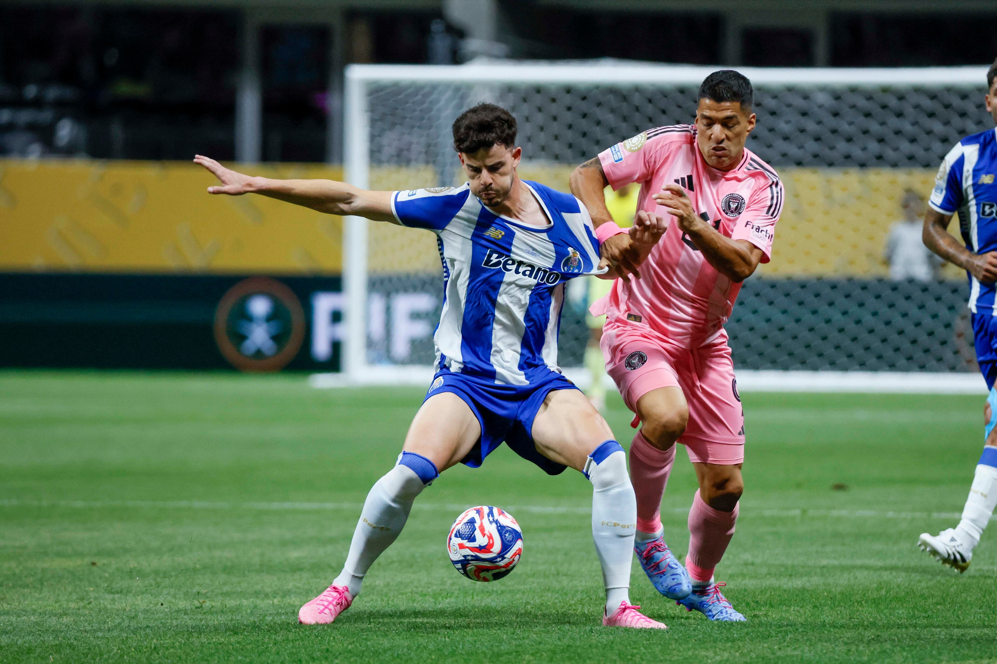 Porto’s Ivan Marcano battles for posetion against Inter Miami forward Luis Suárez (9) during the Club World Cup group A soccer match between Inter Miami and Porto FC at Mercedes-Benz Stadium on Monday, June 19, 2025.
(Miguel Martinez/ AJC)