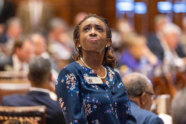 State House Rep. Dar'shun Kendrick, D-Lithonia, said she's looking for a vice presidential candidate who brings the same level of excitement that Kamala Harris has generated since becoming the presumptive Democratic nominee for president. “It’s like the old adage: Republicans fall in line, Democrats have to fall in love,” she said. “Well, we need someone we can fall in love with to bring apathetic people off the couch.” (Arvin Temkar/AJC)