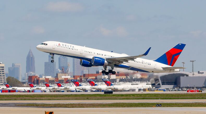 A Delta airplane is seen taking off at Hartsfield-Jackson Atlanta International Airport on Wednesday, March 27, 2024.
Miguel Martinez /miguel.martinezjimenez@ajc.com