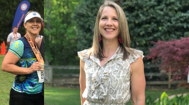 In the photo on the left, taken in May 2018, Emily Smith weighed 172 pounds. In the photo on the right, taken this month, she weighed 144 pounds. (Photos contributed by Emily Smith)