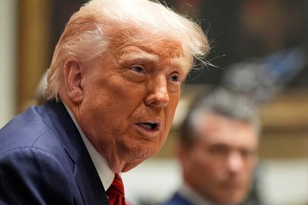 President Donald Trump speaks before a luncheon with Italy's Prime Minister Giorgia Meloni in the Cabinet Room of the White House, Thursday, April 17, 2025, in Washington. (AP Photo/Alex Brandon)