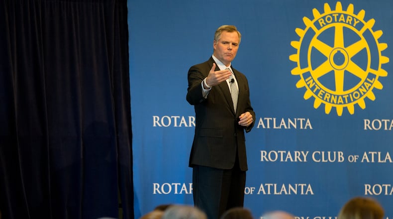 Jim Murren, CEO of MGM Resorts International, speaks to members of the Rotary Club of Atlanta, Monday, Oct. 3, 2016, in Atlanta. It is the start to a campaign by pro-casino forces to pitch Las Vegas-style gambling as a potential new revenue stream to aid the HOPE Scholarship program. BRANDEN CAMP/SPECIAL