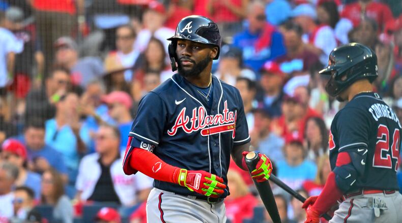 The Braves’ Michael Harris is among the team's five Silver Slugger Awards finalists. The others are Matt Olson, Austin Riley, Dansby Swanson and Travis d’Arnaud. (Hyosub Shin / Hyosub.Shin@ajc.com)