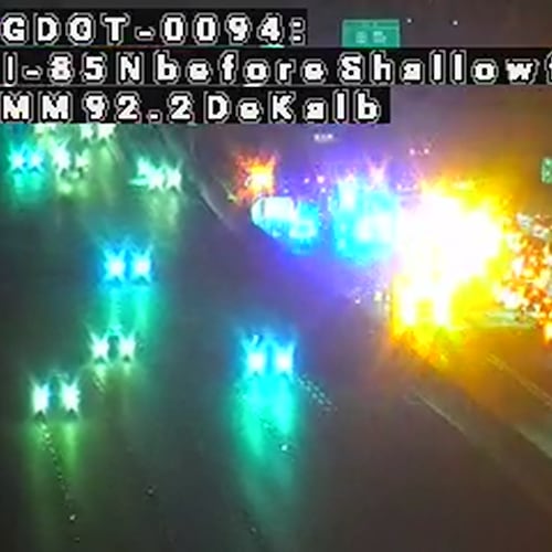 A crash blocks lanes on I-85 South through DeKalb County early Friday, Nov. 7, 2025. (Georgia Department of Transportation)