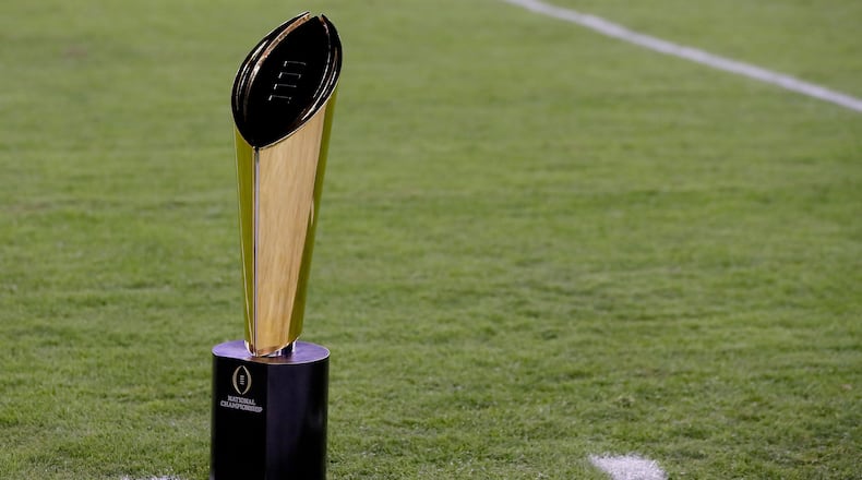 The College Football Playoff National Championship Trophy presented by Dr Pepper is seen prior to the 2017 College Football Playoff National Championship Game between the Alabama Crimson Tide and the Clemson Tigers at Raymond James Stadium on January 9, 2017 in Tampa, Florida.