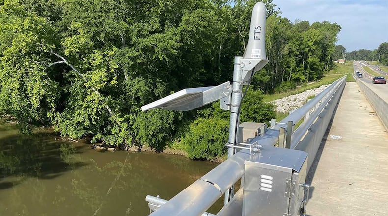 A stream gauge monitors water levels on North Carolina Highway 42 in Clayton, N.C. (North Carolina Department of Transportation/TNS)