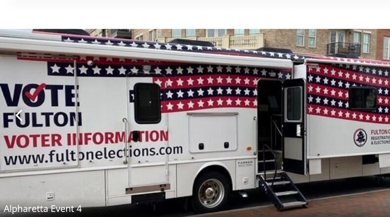 The Fulton County Voter Education Mobile Bus will be on hand for voters 9 a.m. to 1 p.m. Friday, Feb. 24 at Alpharetta International Academy, 4772 Webb Bridge Road. COURTESY FULTON COUNTY