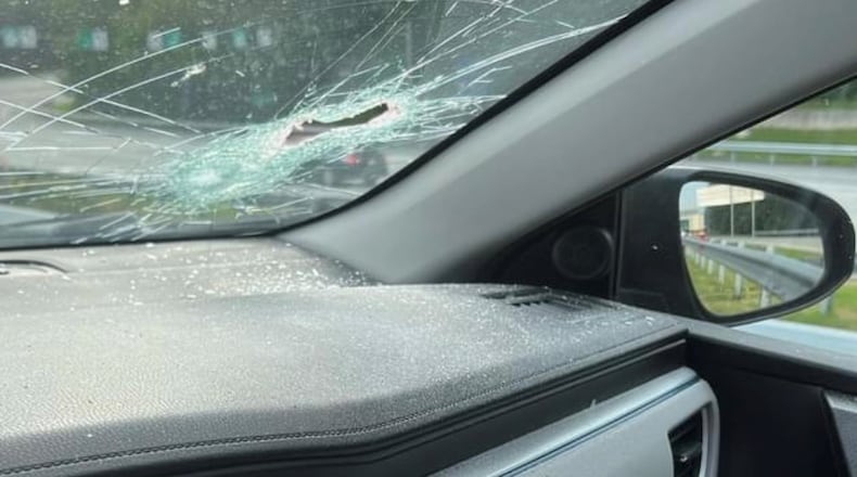 This pole went through driver Matthew Dilley's windshield on I-285 and broke his jaw on July 14th, 2022.