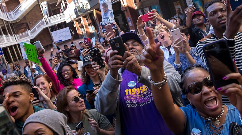 Young supporters of Democratic Stacey at a during the 2018 race for governor in Georgia. ALYSSA POINTER/ALYSSA.POINTER@AJC.COM