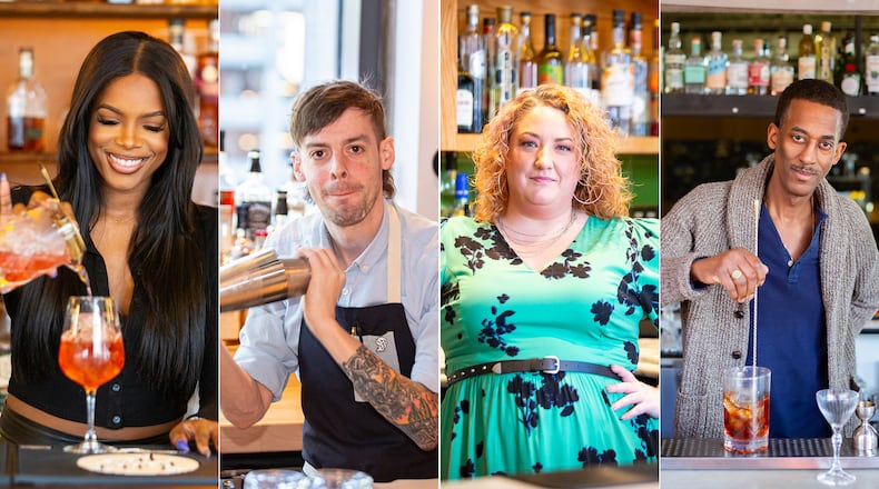 Four local bartenders exemplify the energy and ingenuity in Atlanta's beverage industry today. From left: Kursten Berry, Tyler Reddick, Jessica White and Navarro Carr. (Ryan Fleisher for The Atlanta Journal-Constitution)