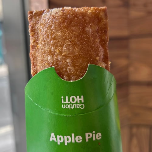 A fried apple pie sold at a McDonald’s is shown in London on Tuesday, June 16, 2026. (AP Photo/Cara Rubinsky)