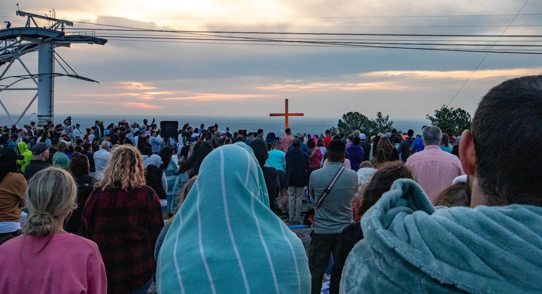 Thousands attend Easter sunrise service on top of Stone Mountain on Sunday, April 20, 2025.  (Jenni Girtman for The Atlanta Journal-Constitution)