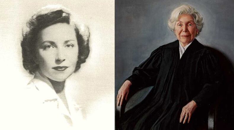 Judge Phyllis A. Kravitch as a young lawyer and in her official portrait at the 11th U.S. Circuit Court of Appeals in Atlanta. (Images downloaded from American Bar Association, 11th U.S. Circuit Court of Appeals)