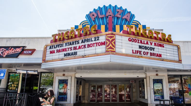The Plaza Theatre is operating at about 30% capacity with many covid safety precautions in place Wednesday, April 7, 2021. The venue only allows online purchase of tickets, rotates seats and cleans between every show and has developed an electronic system to ordering concessions from seats. Despite capacity restrictions lifting on Thursday, the theatre will continue to operate at 30% for the foreseeable future. (Jenni Girtman for The Atlanta Journal-Constitution)
