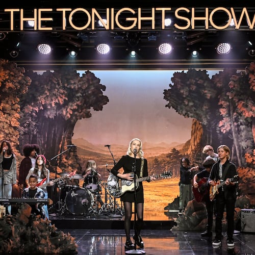 This image released by NBC shows Phoebe Bridgers performing on "The Tonight Show Starring Jimmy Fallon" in New York on July 14, 2026. (Todd Owyoung/NBC via AP)