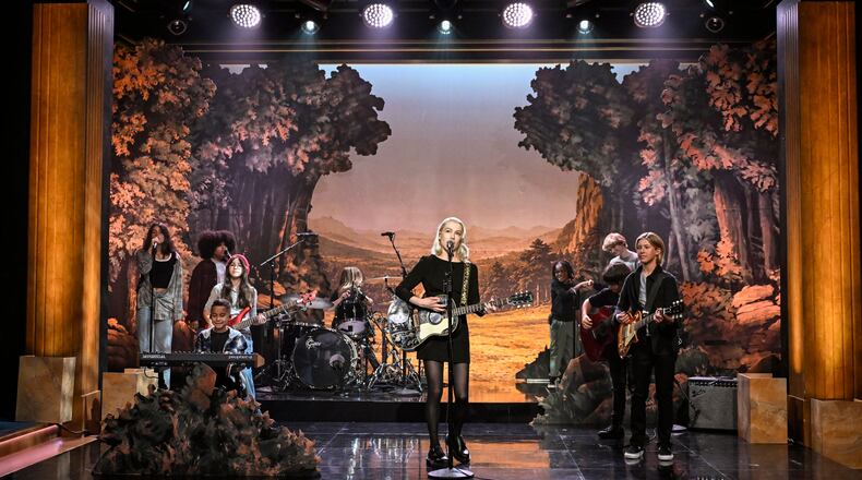This image released by NBC shows Phoebe Bridgers performing on "The Tonight Show Starring Jimmy Fallon" in New York on July 14, 2026. (Todd Owyoung/NBC via AP)