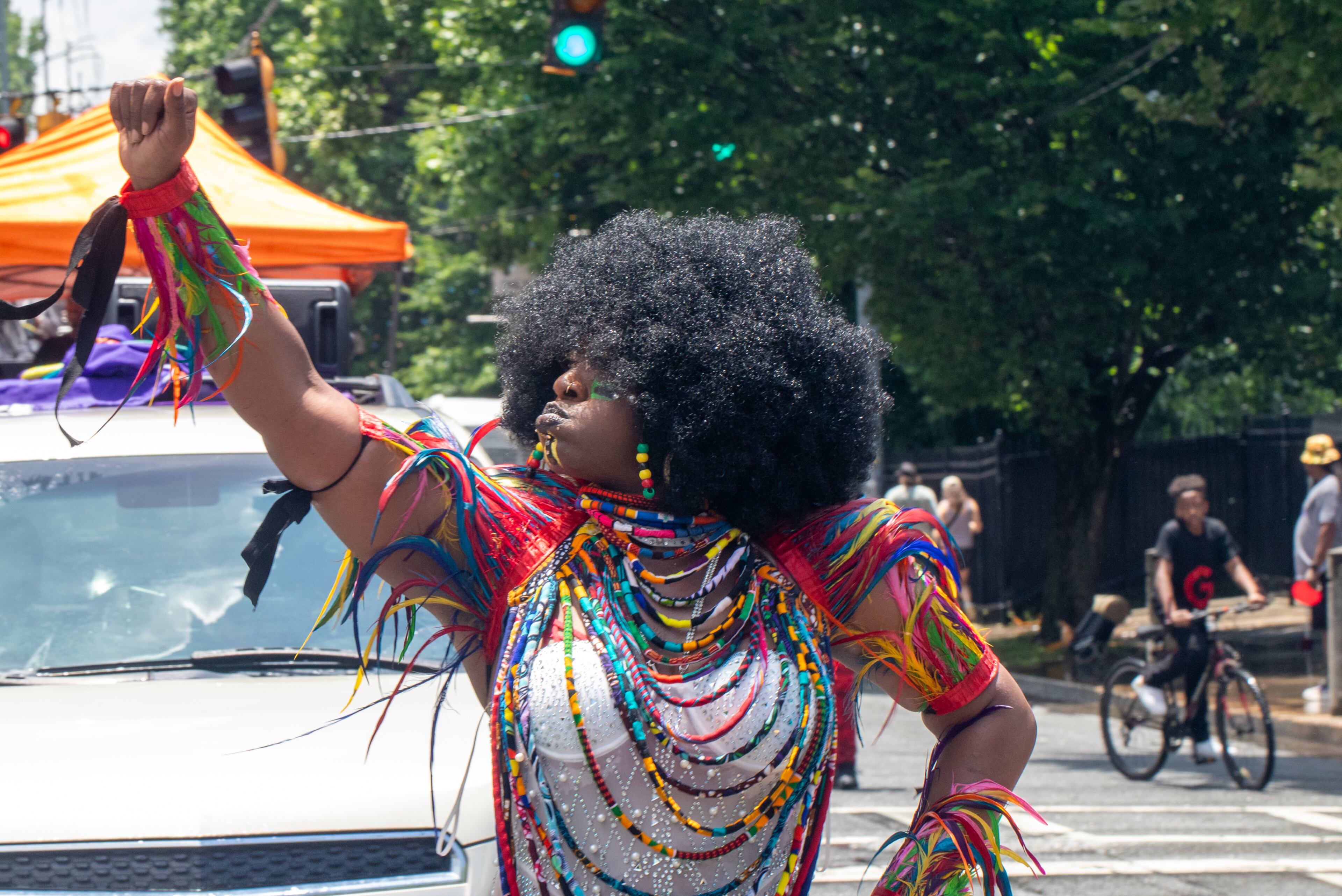 Coffee Rice performs in the Juneteenth Parade on Monroe Drive in Atlanta on Saturday, June 14, 2025 on the way to Piedmont Park. (Jenni Girtman for The Atlanta Journal-Constitution)