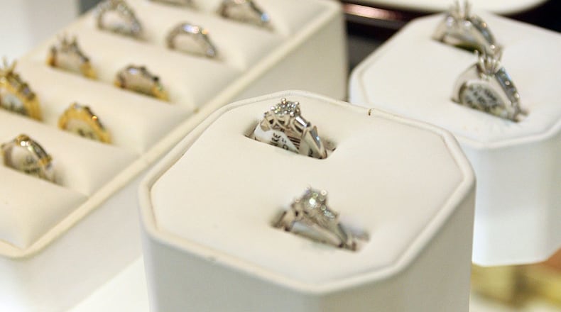 070109 - ROSWELL, GA -- Photo of some of the wedding rings on display at Stefan Jewelers, 710 Holcomb Bridge Rd. in Roswell. (PHIL SKINNER / AJC staff)