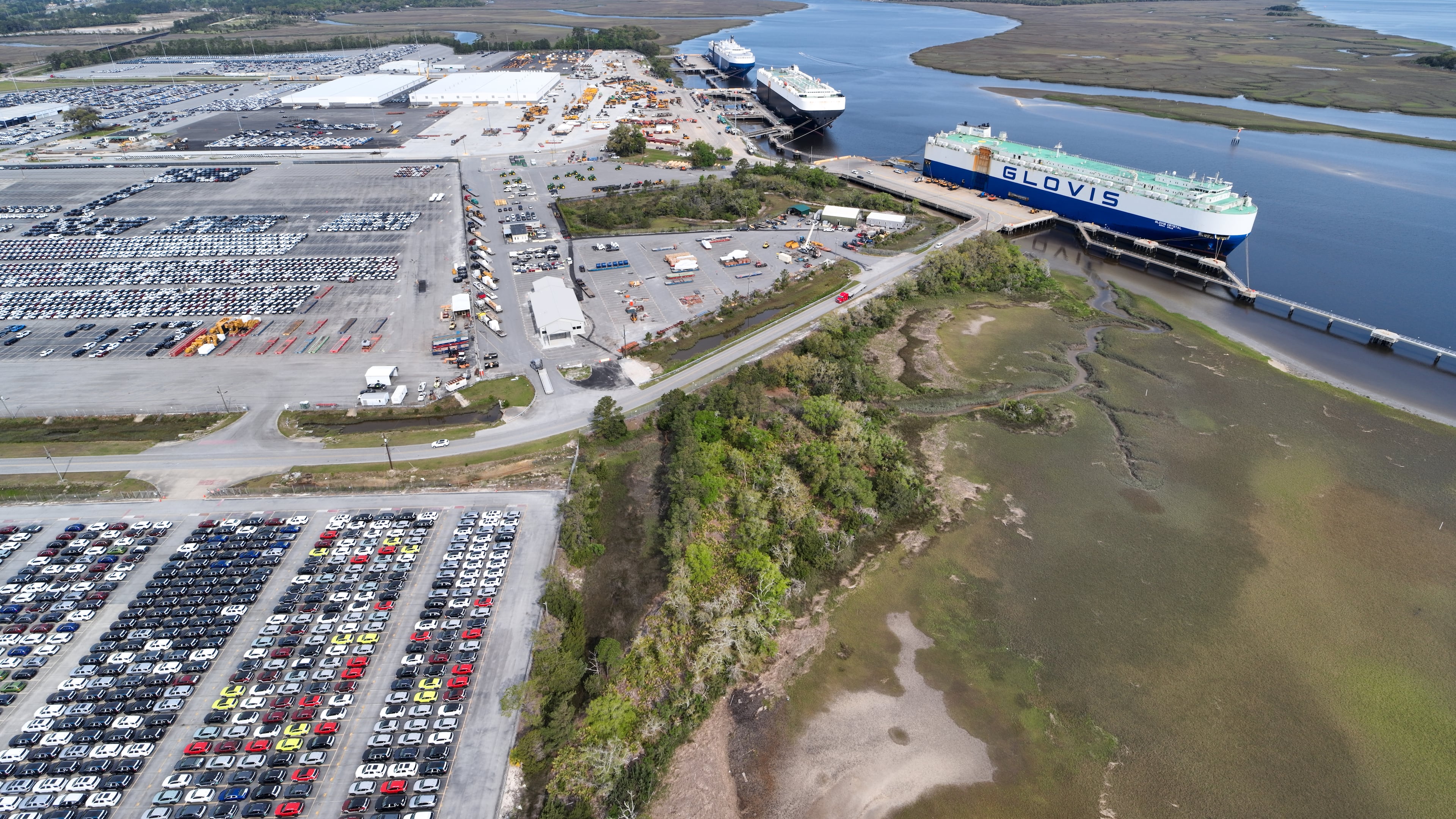 Brunswick's Colonel's Island terminal is the busiest port for autos and heavy equipment in the United States. (Courtesy of Georgia Ports Authority)