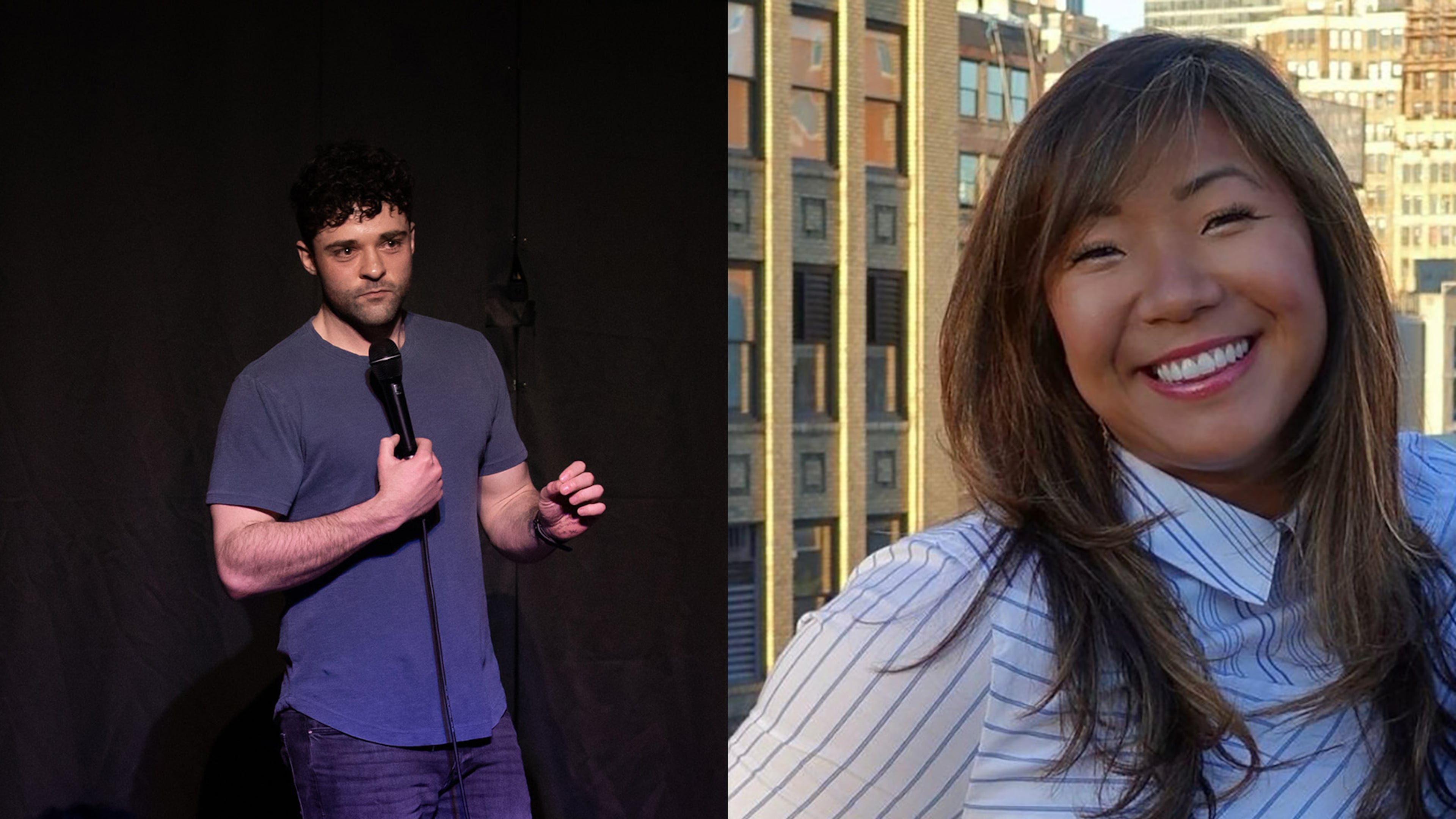 "Wisecrack," a new podcast with Atlanta-based producer Jodi Tovay (right), focuses on stand-up comic Edd Hedges (left) and a scary night when his childhood bully paid him a visit after murdering his own family. (Courtesy)