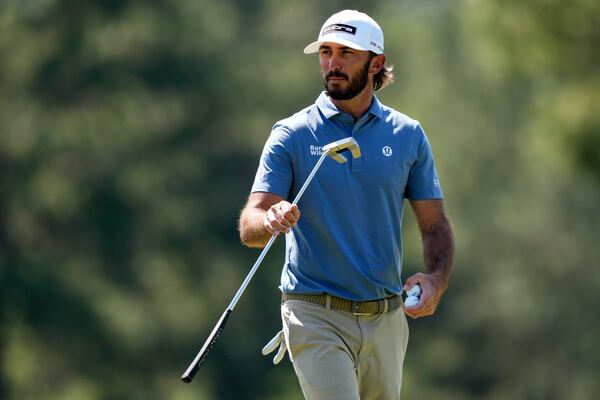 Max Homa walks on the 17th green during a practice round at the Masters golf tournament, Tuesday, April 8, 2025, in Augusta, Ga. (AP Photo/Matt Slocum)
