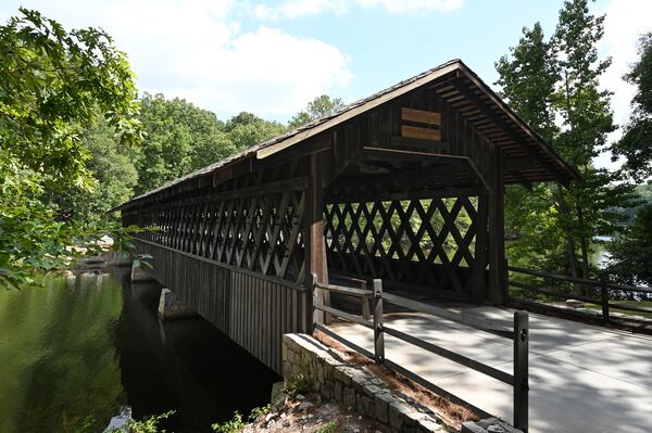 September 16, 2022 Stone Mountain - Exterior of Washington W. King / College Avenue Bridge, which connects Robert E. Lee Boulevard to "Indian Island" at Stone Mountain Park on Friday, September 16, 2022. The board of directors of the Stone Mountain Memorial Association (SMMA) unanimously voted to name this historic bridge the Washington W. King Bridge, in memory of, as well as honoring the bridge designer and builder. (Hyosub Shin / Hyosub.Shin@ajc.com)

