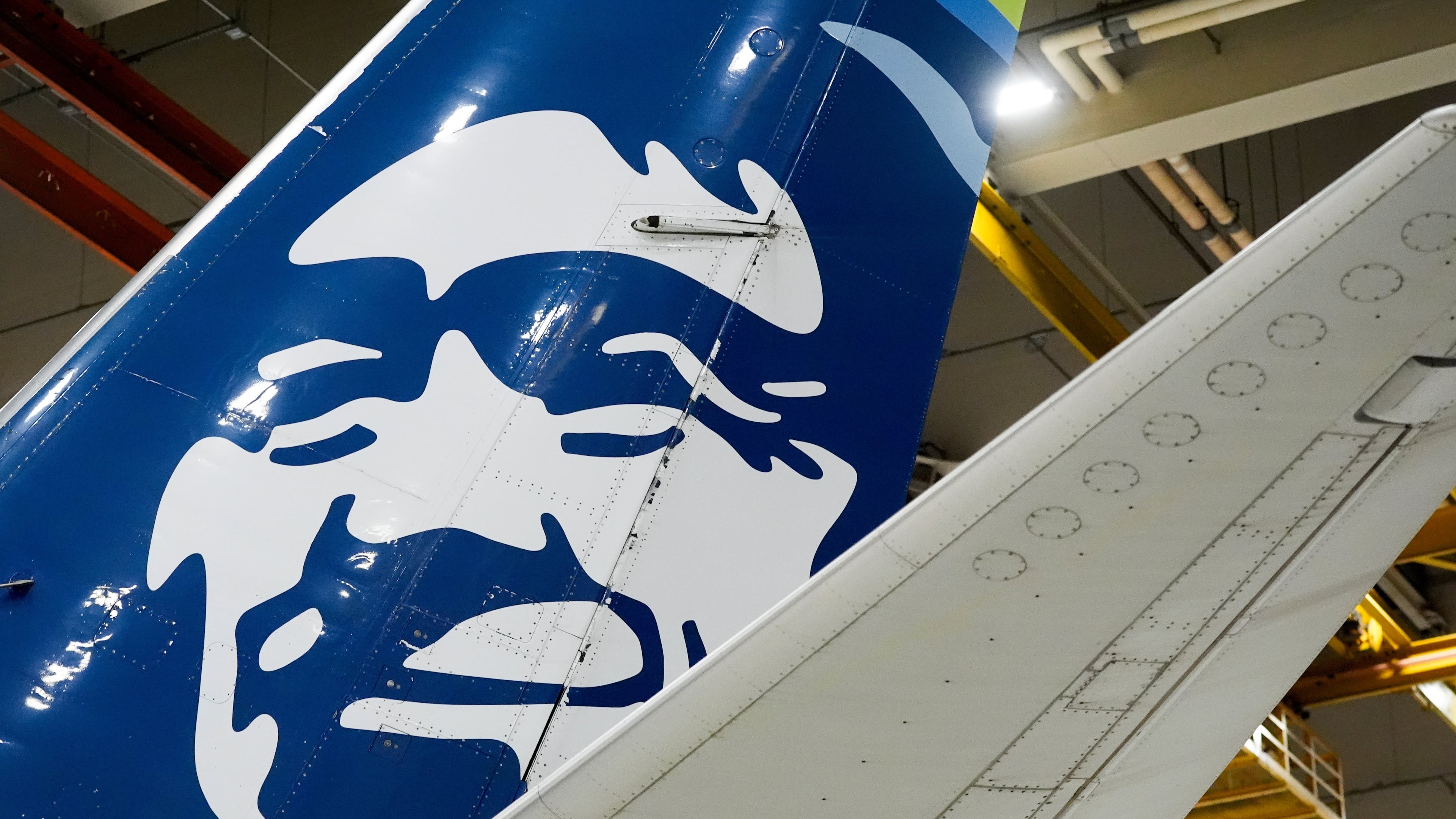 FILE - An Alaska Airlines aircraft sits in the airline's hangar at Seattle-Tacoma International Airport, Jan. 10, 2024, in SeaTac, Wash. (AP Photo/Lindsey Wasson, File)