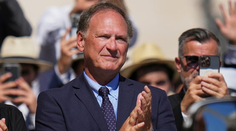 FILE - Supreme Court Justice Samuel Alito attends Pope Leo XIV's audience for operators of justice in St. Peter's Square at the Vatican, Sept. 20, 2025. (AP Photo/Alessandra Tarantino, File)