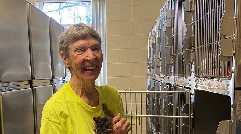 Gwinnett’s Bill Atkinson Animal Welfare Shelter recently recognized retiring volunteer Ms. Sue, known as the Mayor of Itty Bitty Kitty City, for her more than 7 years of volunteering. (Courtesy Gwinnett Animal Welfare Shelter)