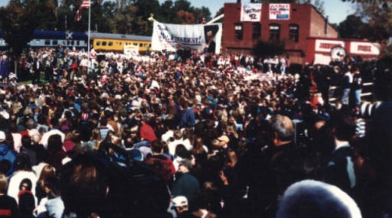 A large crowd turned out in Norcross in  October 1992 to see President Bush on his Whistle Stop Train Tour as it proceeded to Gainesville. (AJC File)