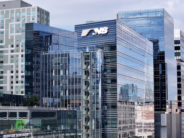 Aerial photo shows Norfolk Southern headquarters, Tuesday, March 10, 2026, in Atlanta. (Hyosub Shin/AJC)