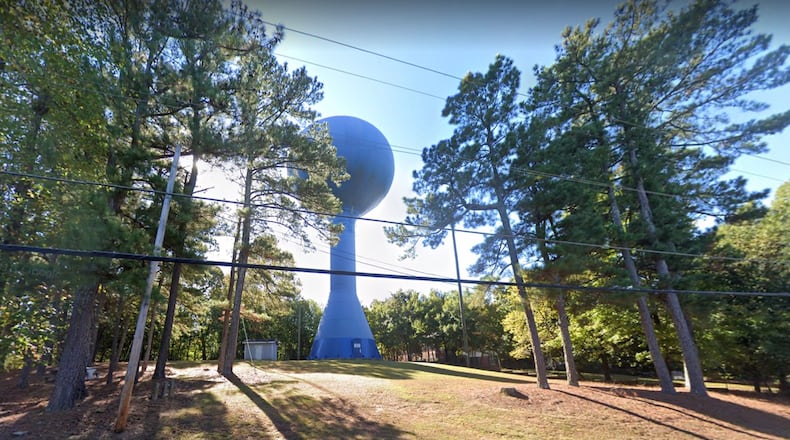 The blue water tower, nestled within the Nob Hill subdivision west of Ga. 124/Scenic Highway in Snellville, will be removed in late 2022 or 2023 to make way for a new pump station. (Google Maps)