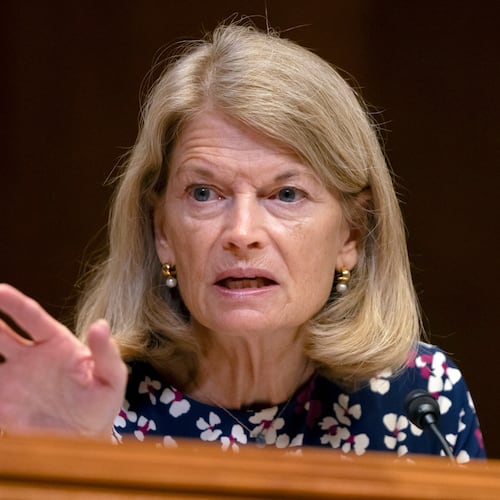 FILE - Sen. Lisa Murkowski, R-Alaska, speaks during a hearing of the Homeland Security subcommittee of the Senate Committee on Appropriations on Capitol Hill, April 10, 2024, in Washington. (AP Photo/Mark Schiefelbein, File)