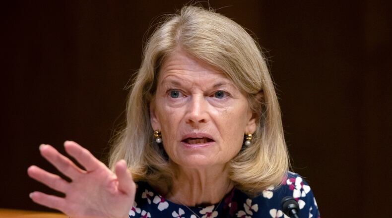 FILE - Sen. Lisa Murkowski, R-Alaska, speaks during a hearing of the Homeland Security subcommittee of the Senate Committee on Appropriations on Capitol Hill, April 10, 2024, in Washington. (AP Photo/Mark Schiefelbein, File)