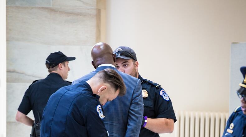 The Rev. Raphael G. Warnock was arrested Tuesday by Capitol police during a protest of faith leaders against the Trump Administration’s proposed budget and efforts to repeal and replace the Affordable Care Act. Credit: Steven D. Martin/National Council of Churches