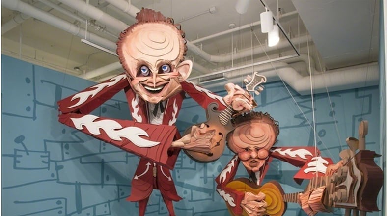 Wayne White’s monumental cardboard, wood, acrylic and rope sculpture of 1950s country music duo the Louvin Brothers is part of “Thrill after Thrill” at Chattanooga’s Hunter Museum of American Art. CONTRIBUTED BY HUNTER MUSEUM