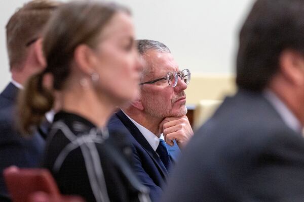 Greg MacKenzie, attorney for the Hackman children, listens to Judge Matthew J. Wilson in District Court regarding the release of public records in the deaths of actor Gene Hackman and his wife, Betsy Arakawa in Santa Fe, N.M., Monday, March 31, 2025. (Michael G. Seamans/Santa Fe New Mexican via AP, Pool)