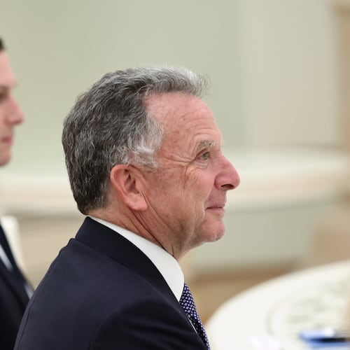 U.S. special envoy Steve Witkoff, foreground, and Jared Kushner, U.S. President Donald Trump's son-in-law, attend the talks with Russian President Vladimir Putin at the Senate Palace of the Kremlin in Moscow, Russia, Tuesday, Dec. 2, 2025. (Alexander Kazakov, Sputnik, Kremlin Pool Photo via AP)
