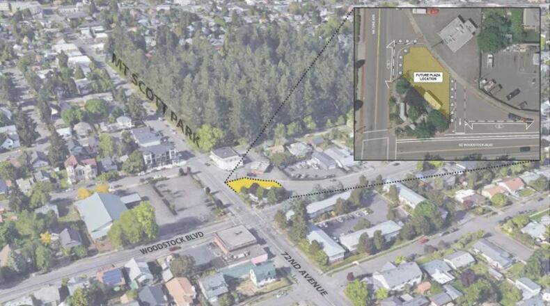 The Arleta Triangle Project began in 2005 when neighbors came together to activate space for people. The space sits at the crossroads of 72nd Ave and Woodstock Blvd. To help improve neighborhood safety, the “slip-lane” (pictured below) is being turned into a community space for the Mt. Scott-Arleta neighborhood.