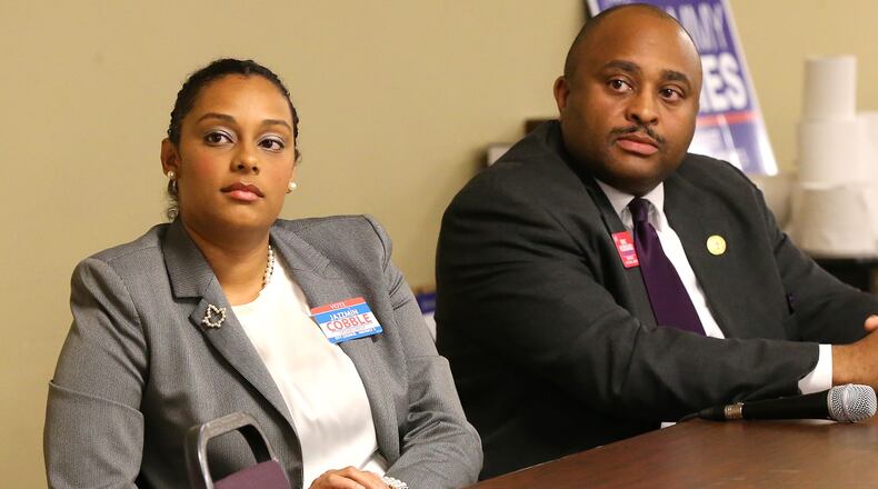 Stonecrest Councilwoman Jazzmin Cobble (left) at a candidates forum before she was elected in 2017. (Photo: Curtis Compton/ccompton@ajc.com)